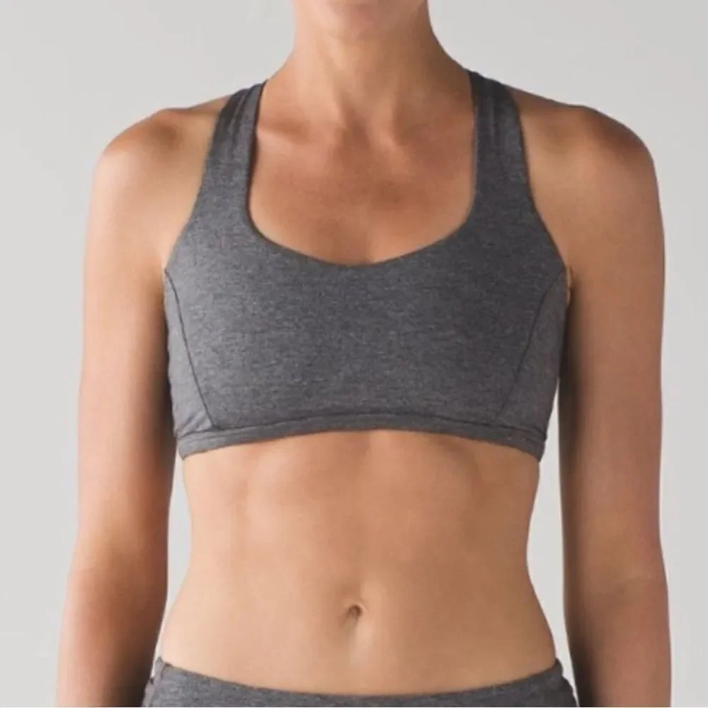 Lululemon Gray Energy Bra Athletic Workout Support Crisscross Razorback Bra